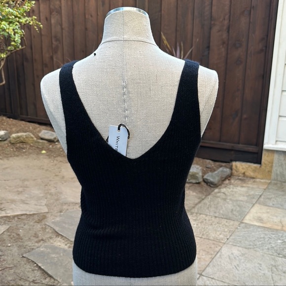 White + Warren Black Ribbed V Neck Cashmere Tank - Picture 6 of 6